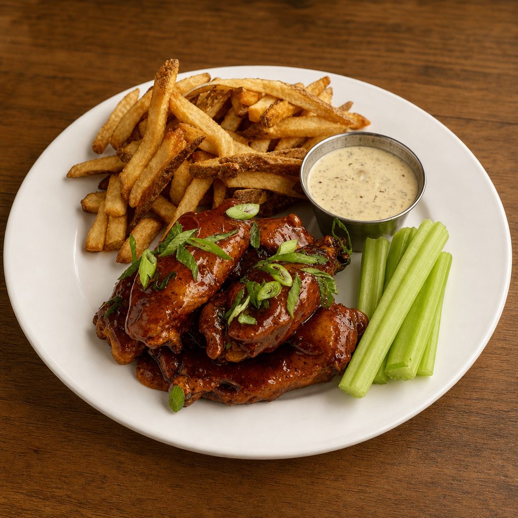 Smoked Chicken Wings & Fries.