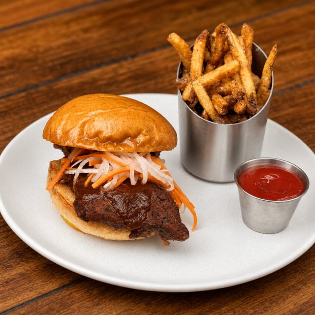 Boneless House Smoked Baby Back Rib Sandwich.